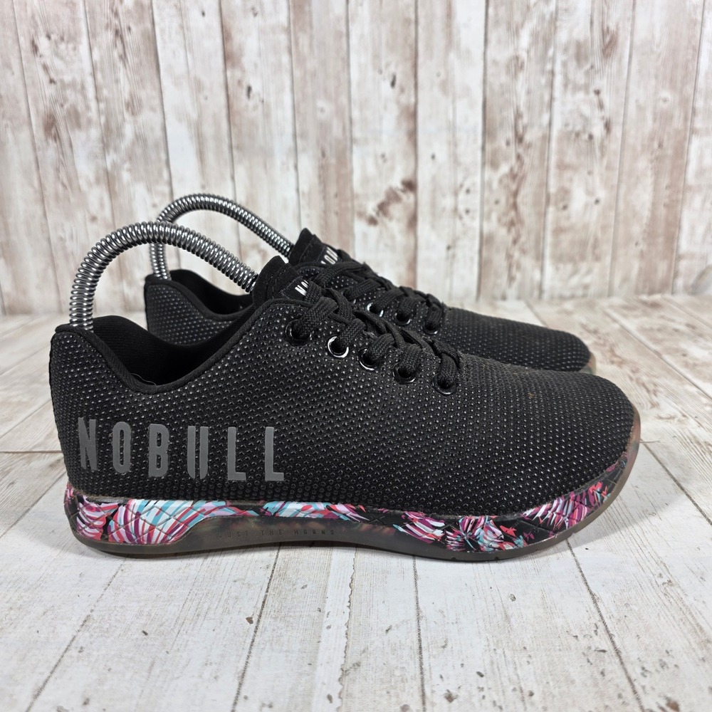 NOBULL SuperFabric Trainer Black Tropical Floral Womens 6.5 Mens 5 Gym Shoes